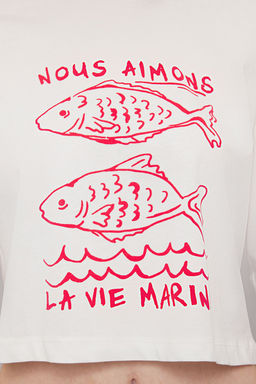 TRENDYOLMILLA Lacivert %100 Pamuk Relaxed/Rahat Kal?p Crop Bask?l? Orme T-Shirt TWOSS25TS00080  фото 11