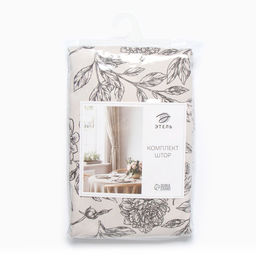 Шторы для кухни с подхватами Этель Black flowers, 149×180 см, комплект - 2 шт.