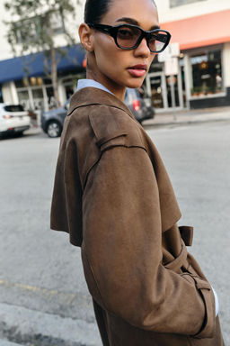 TRENCH LARGO EFECTO ANTE CINTUR?N / Marr?n - Zara фото 4