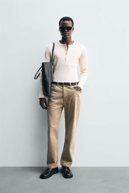TEXTURED BUTTON-UP COLLAR T-SHIRT