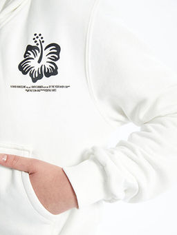Kap??onlu Bask?l? Uzun Kollu Kad?n Fermuarl? Sweatshirt