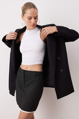 Siyah Cizgili Mini Dokuma Etek TWOAW26ET00039 - Trendyolmilla фото 2