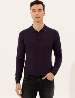 Mor Slim Fit Polo Yaka Basic Triko Kazak - Cacharel фото 3