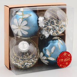 Ёлочные игрушки Вивьен, шары новогодние, d=8 см, набор 4 шт., бело-синий - Зимнее волшебство фото 4