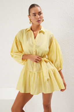 TRENDYOLMILLA Mavi Mini Dokuma %100 Pamuk Balon Kollu Plaj Elbisesi TBESS25EL00034  фото 8