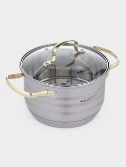 Кастрюля Катунь «ЭЛИС ГОЛД», 2.5 л, 18×11.5 см, стеклянная крышка, нержавеющая сталь, ручки золотистые