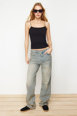 Siyah Ask?l? Fitted Regular Boy Esnek Orme Atlet TWOSS24AL00024