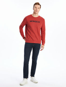 Bisiklet Yaka Bask?l? Erkek Kal?n Sweatshirt