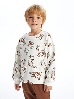 Bisiklet Yaka Bask?l? Erkek Bebek Sweatshirt ve E?ofman Alt 2li Tak?m