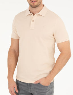 Bej Slim Fit Polo Yaka Basic Ti__rt