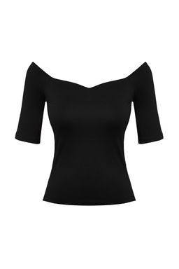 Siyah Kalp Yaka K?sa Kollu Regular/Normal Kal?p Orme Bluz TWOSS24BZ00561 - Trendyolmilla фото 7