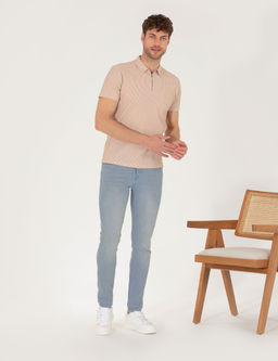 Bej Slim Fit Fermuarl_ Polo Yaka Ti__rt