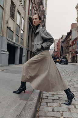 HOUNDSTOOTH CAPE BELT MIDI SKIRT - Zara фото 4