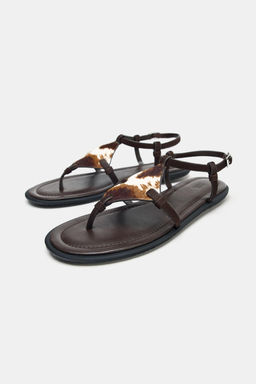 ANIMAL PRINT LEATHER AND SHEEPSKIN SANDALS - Zara фото 8