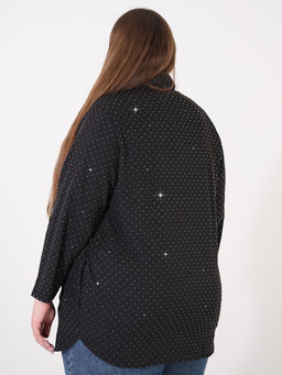 Черная рубашка со стразами больших размеров - Almond фото 3