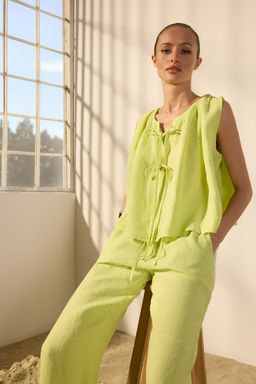 Yesil %100 Keten Baglama Detayl? Bluz TWOSS25BZ00458 - Trendyolmilla фото 2