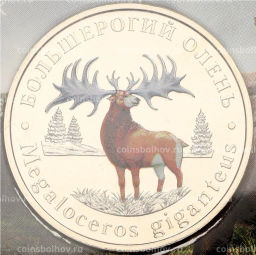 Монета Монетовидный жетон 5 червонцев 2024 года ММД Исчезнувшие виды Большерогий олень (Цветное покрытие, блистер)