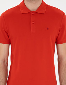 K_rm_z_ Slim Fit %100 Pamuk Polo Yaka Basic Ti__rt
