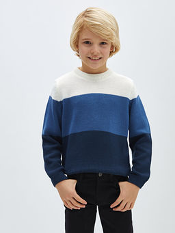 Bisiklet Yaka Renk Bloklu Uzun Kollu Erkek ?ocuk Triko Kazak - Waikiki фото 2