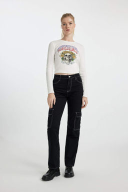 Coool Straight Fit Gabardin Pantolon Kargo Cepli Yuksek Bel - Defacto фото 2
