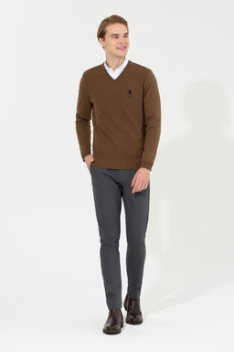 U. S. Polo Assn Мужской базовый трикотажный свитер кокосового цвета с v-образным вырезом - U.s. polo assn фото 4