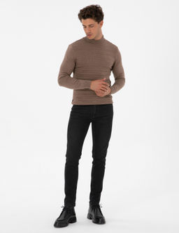 Vizon Melanj Slim Fit _eyrek Yaka Triko Kazak
