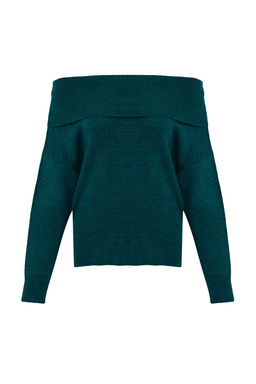 Zumrut Yesili Yumusak Dokulu Carmen Yaka Triko Kazak TWOAW20KZ1519