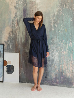 Халат ниже колена, рукав летучая мышь с кружевом - Fashion.love.story фото 3