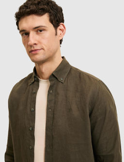 Koyu Haki Regular Fit %100 Keten G_mlek