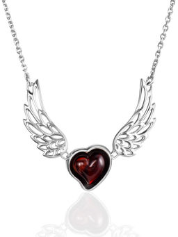 Колье с крыльями, украшенное вишнёвым янтарём Купидон