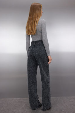 Siyah Dokulu Yuksek Bel Wide Leg Jeans TWOSS25JE00149 - Trendyolmilla фото 4