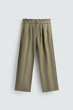 PANTAL?N WIDE FIT PLIEGUES CINTUR?N / Verde fl?or - Zara фото 8