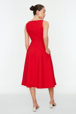 TRENDYOLMILLA Siyah Belden Ac?lan Pileli Midi Dokuma Elbise TWOSS20EL0980  фото 13