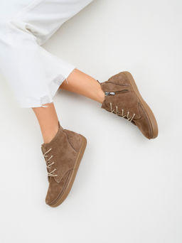 Босоногие ботинки 210.NATAbr.Серо-коричневая замша/Мех