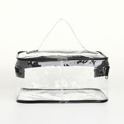 Косметичка-сундучок на молнии, маленькая, с ручкой, прозрачная, чёрная - Simaland фото 2