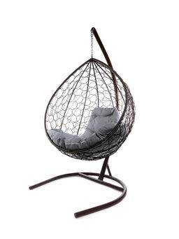 Кресло-кокон «Капля», 193×72×98 см, подвесное, с искусственным ротангом, коричневое, с серой подушкой