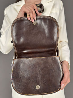 Сумка женская Sefaro Exotic из телячьей кожи гладкая матовая коричневая средняя  фото 10