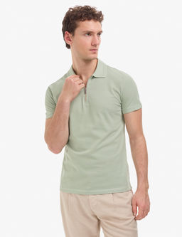 _a_la Slim Fit %100 Pamuk K_vr_lmaz Fermuarl_ Polo Yaka Basic Ti__rt