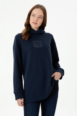 Женская темно-синяя толстовка с капюшоном Неожиданная скидка в корзине
