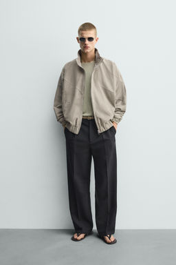 CAZADORA RELAXED FIT PIEL ANTE / Gris topo