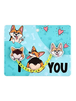 Цена за 2 шт. Значки на цепочке Корги, 13?10 см, набор 2 шт.