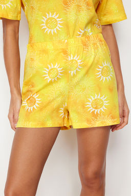 Sar? %100 Pamuklu Gunes Desenli Sortlu Orme Pijama Tak?m? THMSS24PT00108