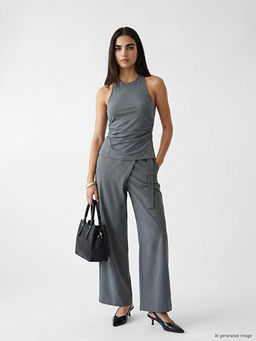 Loose Fit Kemerli Kad?n Kruvaze Pantolon