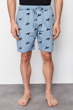 TRENDYOL MAN Mavi Bask?l? Regular Fit Orme Yazl?k Sortlu Pijama Tak?m? TMNSS24PT00023 - Trendyolmilla фото 4