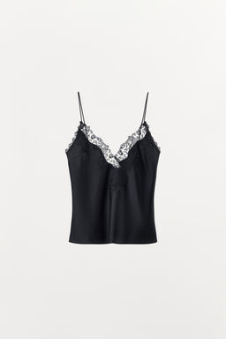TOP SATINADO TIRANTES ENCAJE / Negro - Zara фото 6