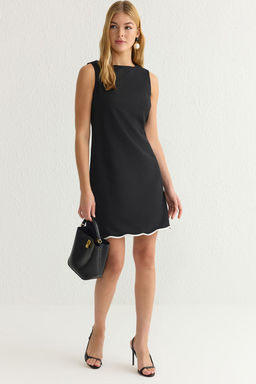 TRENDYOLMILLA Siyah Duz A Kesim Etegi Beyaz Serit Detayl? Mini Dokuma Elbise TWOSS25EL00270