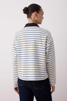 Ekru Cizgili More Sustainable Dokuma Yaka Detayl? Regular Orme T-shirt/Sweatshirt TWOAW26TS00004 - Trendyolmilla фото 8