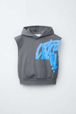CHALECO FELPA CAPUCHA GRAFFITI / Antracita oscuro