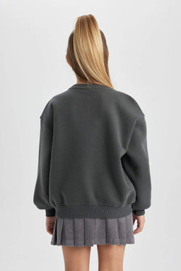 Толстый свитшот с круглым вырезом и принтом для девочек - Defacto фото 6