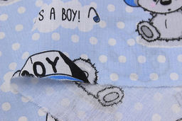 Поплин Мишутки-мальчишки на голубом в белый горох, СОРТ2, ш.1.5м, хлопок-100%, 115гр/м.кв - Купава фото 2